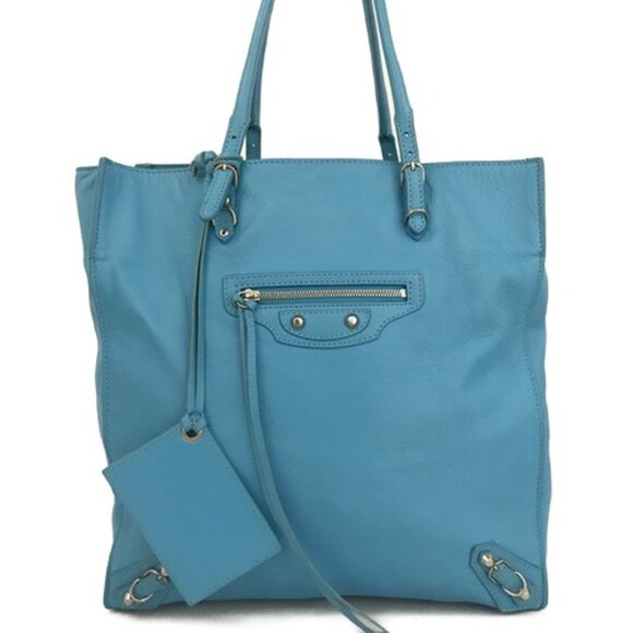 Balenciaga Handbags - BALENCIAGA Papier Leather Tote Bag Blue/8BG0755
